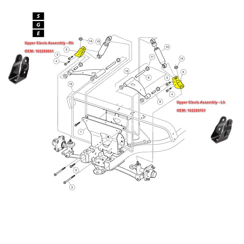 Drive-up Golf Cart Upper Clevis Assembly for Club Car Precedent 2004-Up and Tempo 2018-Up G&E Models Driver Side Passenger Side OEM 1022897-01, 1022896-01 - Image 4